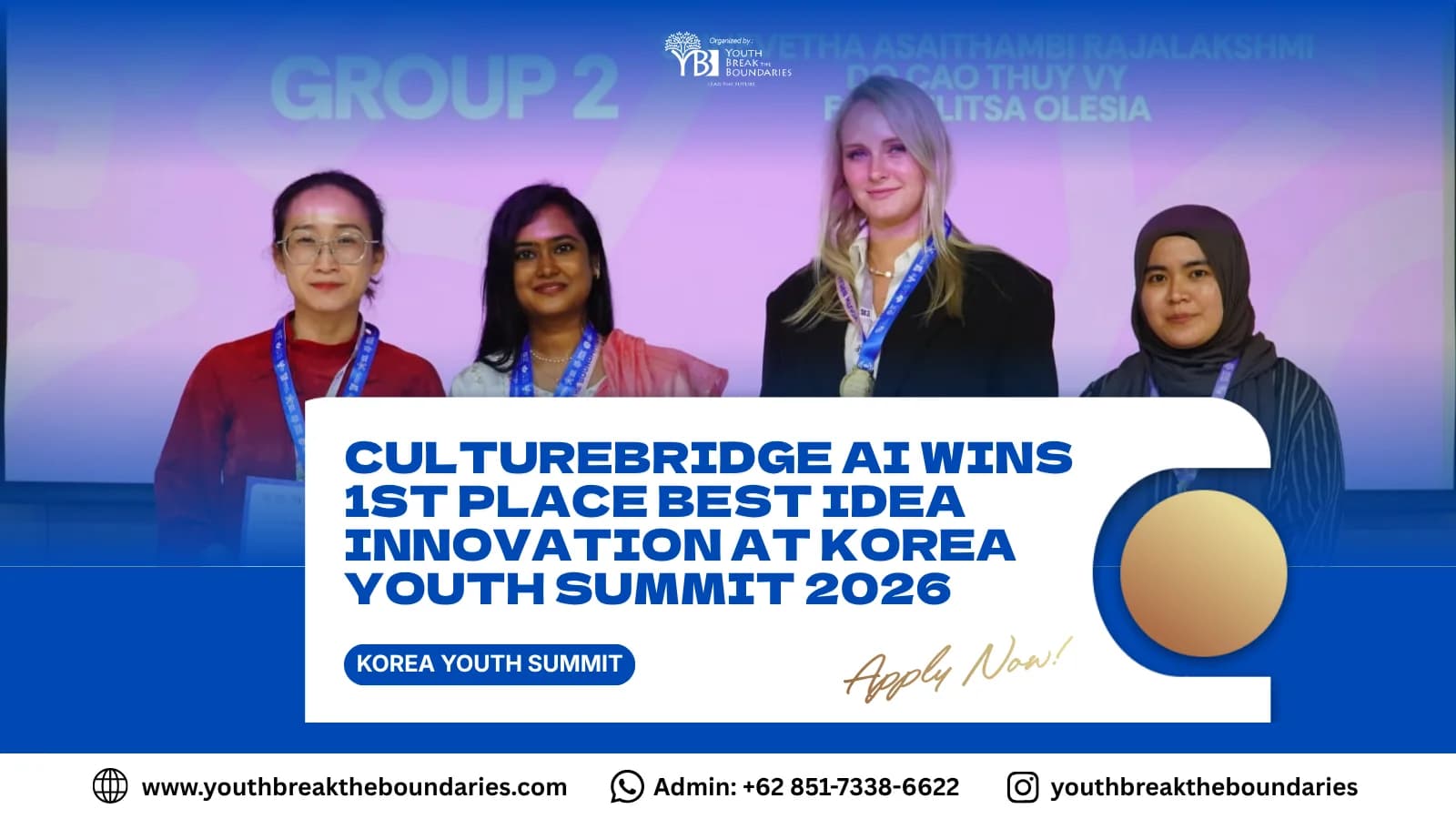 CultureBridge AI Wins 1st Place Best Idea Innovation at Korea Youth Summit 2026